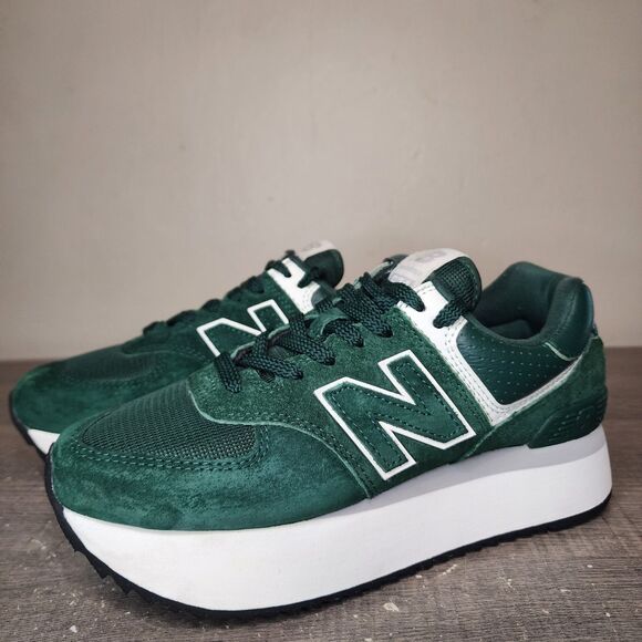 New Balance 574 Plus Shoes Platform Sneakers Acidic Green Suede Womens 7.5 - Picture 4 of 14